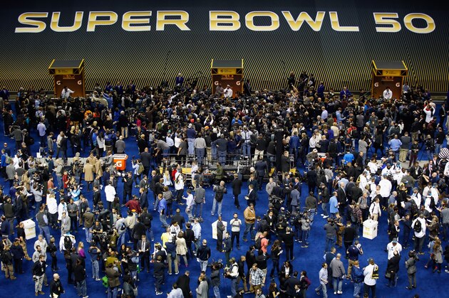 SAN JOSE, CA - FEBRUARY 01:  (L-R) Head coach Ron Rivera of the Carolina Panthers, Cam Newton #1, and Luke Kuechly #59 address the media at Super Bowl Opening Night Fueled by Gatorade at SAP Center on February 1, 2016 in San Jose, California.  (Photo by Ezra Shaw/Getty Images)