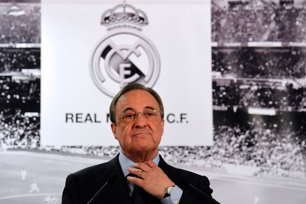 Florentino Perez, president of Real Madrid Spanish football team, gestures during a press conference following the Board meeting at the Santiago Bernabeu stadium in Madrid on November 23, 2015. AFP PHOTO / JAVIER SORIANO / AFP / JAVIER SORIANO        (Photo credit should read JAVIER SORIANO/AFP/Getty Images)