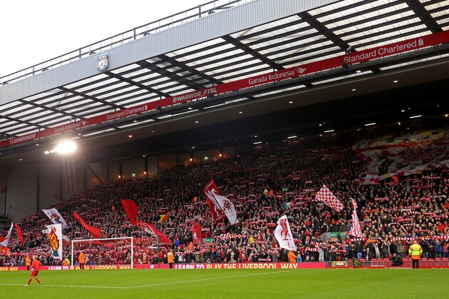 LIVERPOOL, ENGLAND - DECEMBER 06:  Liverpool fans in the Kop during the Barclays Premier League match between Liverpool and Sunderland at Anfield on December 6, 2014 in Liverpool, England.  (Photo by Scott Heavey/Getty Images)
