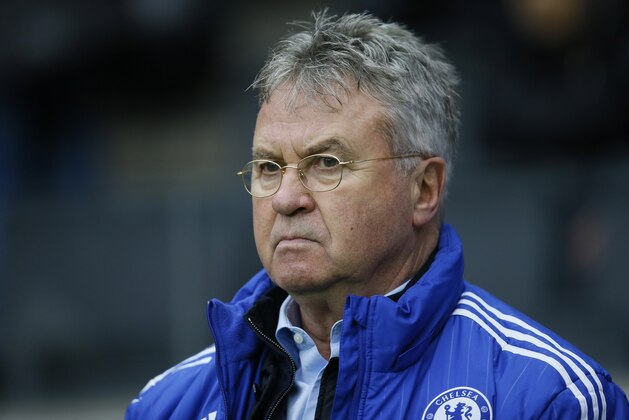 Chelsea's manager until the end of the season Guus Hiddink is seen before the English FA Cup fourth round soccer match between Milton Keynes Dons and Chelsea at Stadium mk in Milton Keynes, England, Sunday, Jan. 31, 2016. (AP Photo/Kirsty Wigglesworth)