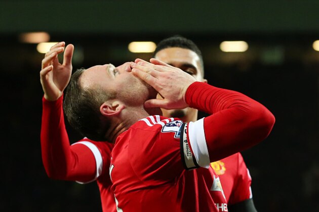 MANCHESTER, ENGLAND - FEBRUARY 02:  Wayne Rooney of Manchester United celebrates scoring his team's third goal during the Barclays Premier League match between Manchester United and Stoke City at Old Trafford on February 2, 2016 in Manchester, England.  (Photo by Alex Livesey/Getty Images)