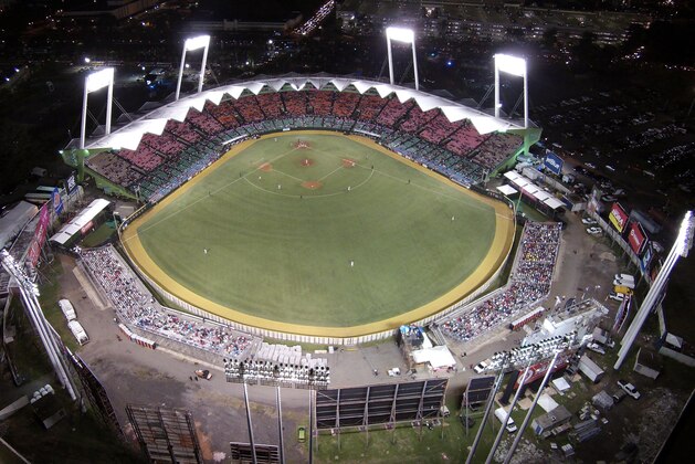 An aerial view of the Hiram Bithorn Stadium as Puerto Rico plays Dominican Republic at the Caribbean Series baseball tournament in San Juan, Puerto Rico, Friday, Feb. 6, 2015. (AP Photo/Ricardo Arduengo)
