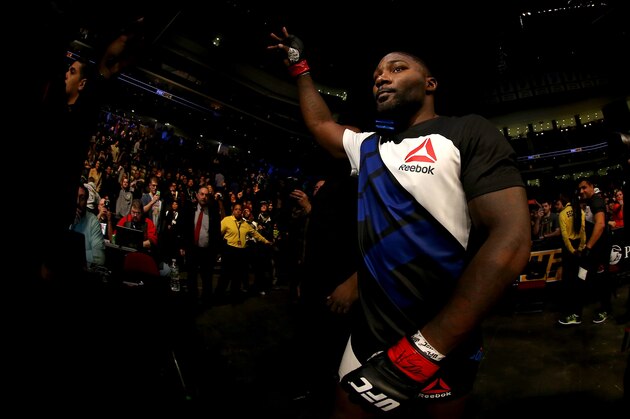 NEWARK, NJ - JANUARY 30:  Anthony Johnson celebrates his knockout victory over Ryan Bader in their light heavyweight bout during the UFC Fight Night event at the Prudential Center on January 30, 2016 in Newark, New Jersey. (Photo by Ed Mulholland/Zuffa LLC/Zuffa LLC via Getty Images)