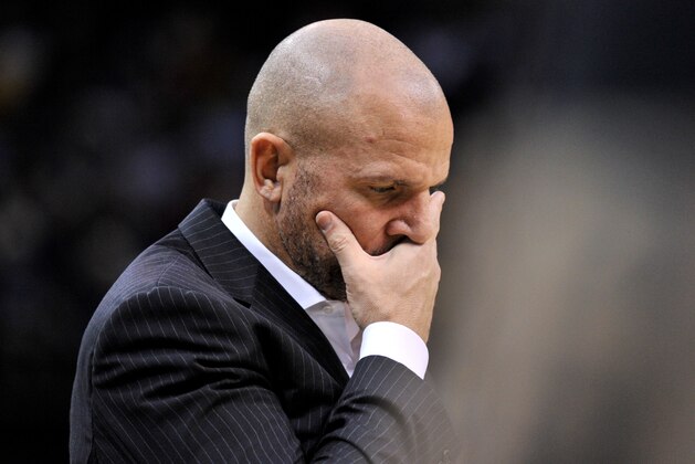 Milwaukee Bucks head coach Jason Kidd stands on the court during a timeout in the second half of an NBA basketball game against the Memphis Grizzlies, Thursday, Jan. 28, 2016, in Memphis, Tenn. (AP Photo/Brandon Dill)
