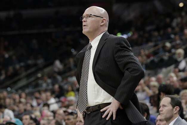 Orlando Magic head coach Scott Skiles during the first half of an NBA basketball game against the San Antonio Spurs, Monday, Feb. 1, 2016, in San Antonio. (AP Photo/Eric Gay)