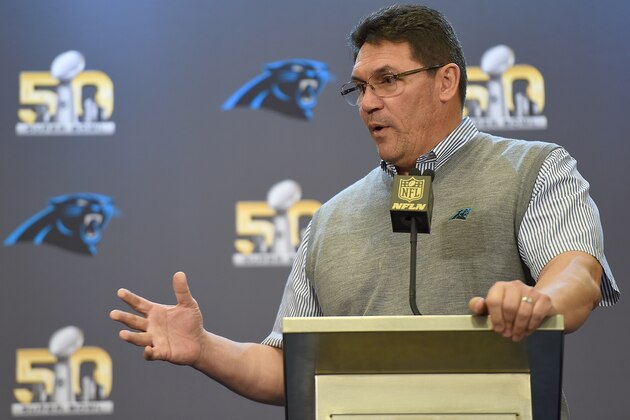 SAN JOSE, CA - FEBRUARY 02: Head coach Ron Rivera of the Carolina Panther addresses the media prior to Super Bowl 50 at the San Jose Convention Center/ San Jose Marriott on February 2, 2016 in San Jose, California. (Photo by Thearon W. Henderson/Getty Images) SAN JOSE, CA - FEBRUARY 02: Head coach Ron Rivera of the Carolina Panther addresses the media prior to Super Bowl 50 at the San Jose Convention Center/ San Jose Marriott on February 2, 2016 in San Jose, California. (Photo by Thearon W. Henderson/Getty Images)