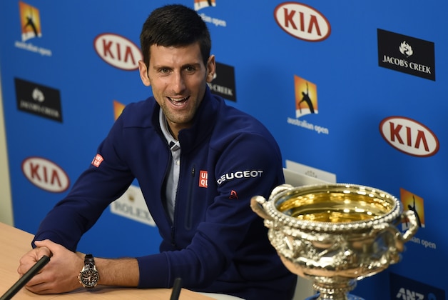 Novak Djokovic of Serbia answers questions at a press conference after defeating Andy Murray of Britain in the men's singles final at the Australian Open tennis championships in Melbourne, Australia, early Monday, Feb. 1, 2016.(AP Photo/Andrew Brownbill)