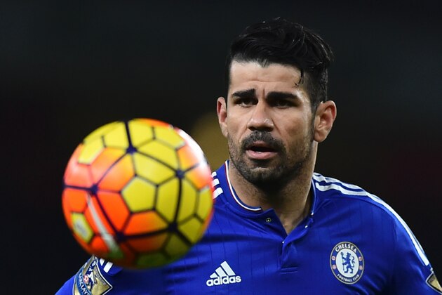 Chelsea's Brazilian-born Spanish striker Diego Costa during the English Premier League football match between Arsenal and Chelsea at the Emirates Stadium in London on January 24, 2016. AFP PHOTO / BEN STANSALL

RESTRICTED TO EDITORIAL USE. No use with unauthorized audio, video, data, fixture lists, club/league logos or 'live' services. Online in-match use limited to 75 images, no video emulation. No use in betting, games or single club/league/player publications. / AFP / BEN STANSALL        (Photo credit should read BEN STANSALL/AFP/Getty Images)