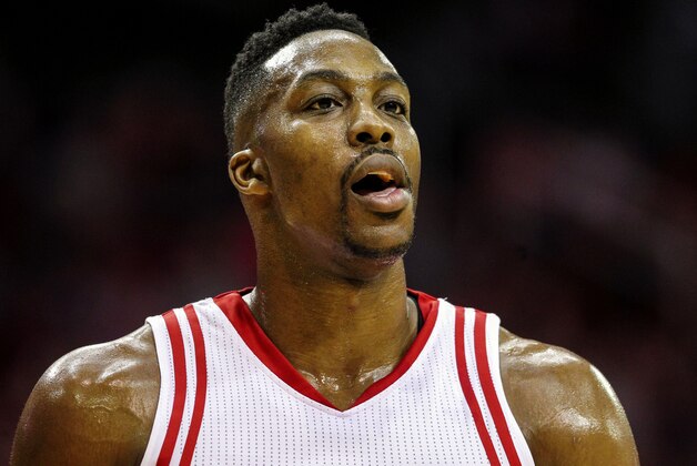 Jan 30, 2016; Houston, TX, USA; Houston Rockets center Dwight Howard (12) reacts after a play during the second half against the Washington Wizards at Toyota Center. The Wizards won 123-122. Mandatory Credit: Troy Taormina-USA TODAY Sports