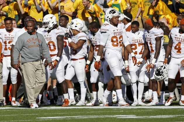 WACO, TX - DECEMBER 5: Head coach Charlie Strong of the Texas Longhorns walks the sidelines against the Baylor Bears at McLane Stadium on December 5, 2015 in Waco, Texas. (Photo by Ron Jenkins/Getty Images)