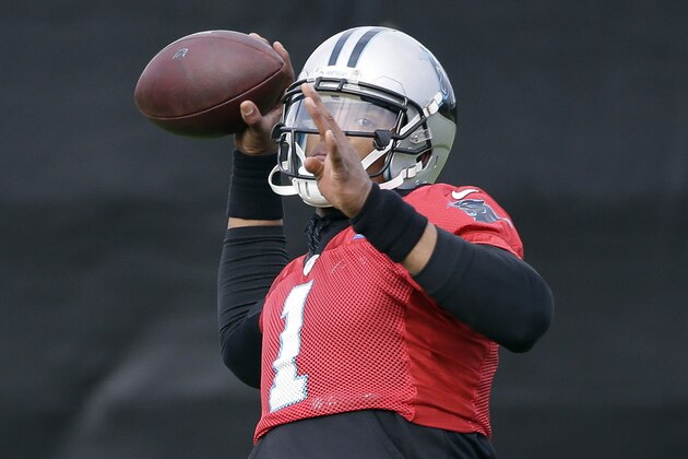 Carolina Panthers quarterback Cam Newton (1) during practice Wednesday, Feb. 3, 2016 in San Jose, Calif. Carolina plays the Denver Broncos in the NFL Super Bowl 50 football game Sunday, Feb. 7, 2015, in Santa Clara, Calif. (AP Photo/Marcio Jose Sanchez)