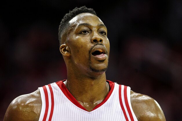 Jan 30, 2016; Houston, TX, USA; Houston Rockets center Dwight Howard (12) reacts after a play during the second half against the Washington Wizards at Toyota Center. The Wizards won 123-122. Mandatory Credit: Troy Taormina-USA TODAY Sports