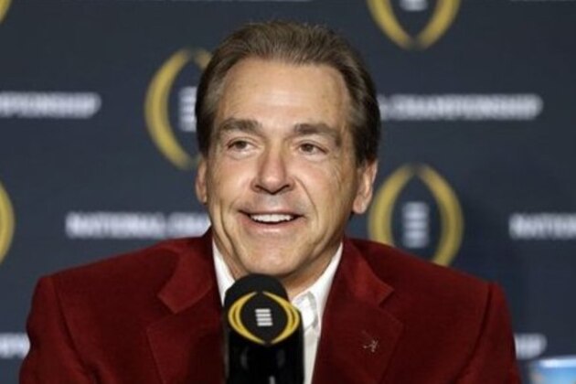 Alabama head coach Nick Saban smiles during a news conference for the NCAA college football playoff championship Tuesday, Jan. 12, 2016, in Scottsdale, Ariz. Alabama beat Clemson 45-40 to win the championship. (AP Photo/David J. Phillip)