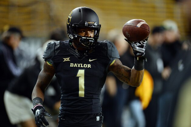Nov 14, 2015; Waco, TX, USA; Baylor Bears wide receiver Corey Coleman (1) warms up prior to facing the Oklahoma Sooners at McLane Stadium. Mandatory Credit: Joe Camporeale-USA TODAY Sports