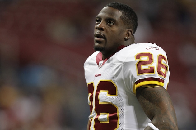 Washington Redskins running back Clinton Portis is seen before the start of an NFL football game between the Washington Redskins and St. Louis Rams Sunday, Sept. 26, 2010, in St. Louis. (AP Photo/Jeff Roberson)