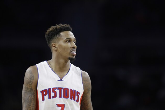 Detroit Pistons guard Brandon Jennings watches a free throw during the second half of an NBA basketball game against the Philadelphia 76ers, Wednesday, Jan. 27, 2016 in Auburn Hills, Mich. (AP Photo/Carlos Osorio)