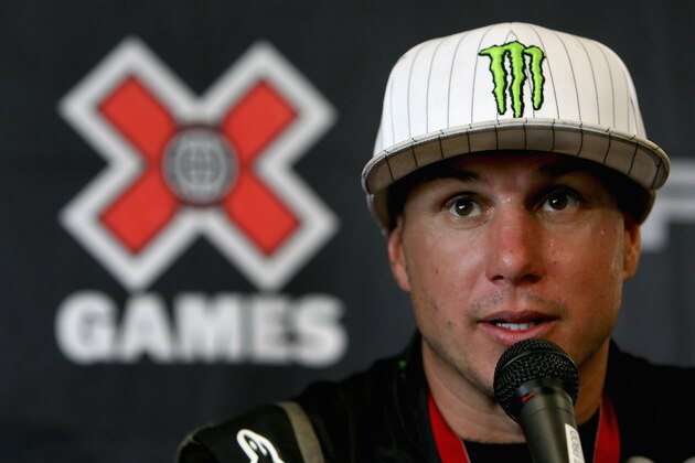 CARSON, CA - AUGUST 03:  Bronze medal winner Dave Mirra speaks in a press conference after the Rally Car race during the summer X Games 14 at Home Depot Center on August 3, 2008 in Carson, California.  (Photo by Christian Petersen/Getty Images)