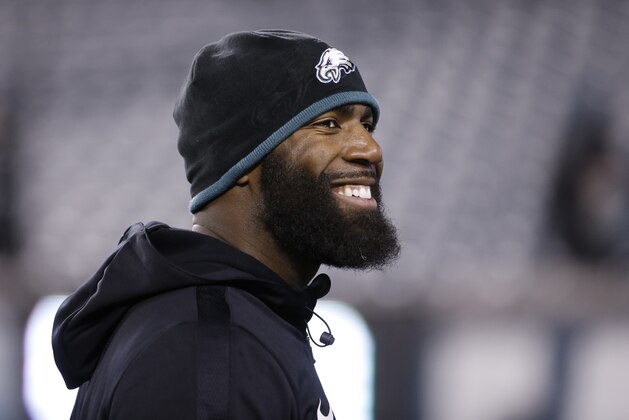 Philadelphia Eagles' Malcolm Jenkins smiles during warm-ups before an NFL football game against the Arizona Cardinals, Sunday, Dec. 20, 2015, in Philadelphia. (AP Photo/Michael Perez)