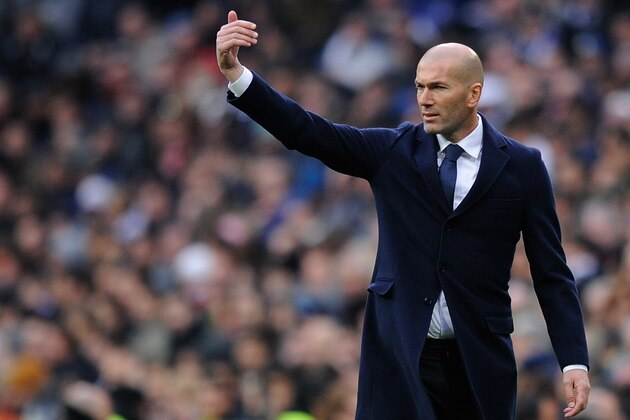 MADRID, SPAIN - JANUARY 17:  Zinedine Zidane manager of Real Madrid reacts during the La Liga match between Real Madrid CF and Sporting Gijon at Estadio Santiago Bernabeu on January 17, 2016 in Madrid, Spain.  (Photo by Denis Doyle/Getty Images)