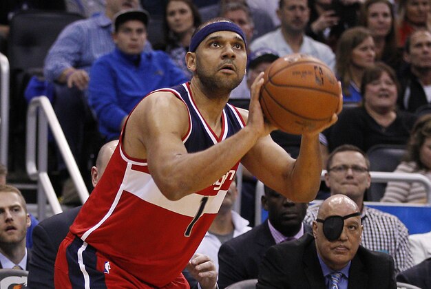 Jan 9, 2016; Orlando, FL, USA; Washington Wizards forward Jared Dudley (1) shoots during the first quarter against the Orlando Magic  at Amway Center. Mandatory Credit: Reinhold Matay-USA TODAY Sports