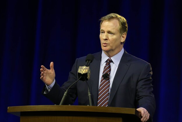 Feb 5, 2016; San Francisco, CA, USA; NFL commissioner Roger Goodell speaks during a press conference at Moscone Center in advance of Super Bowl 50 between the Carolina Panthers and the Denver Broncos. Mandatory Credit: Matthew Emmons-USA TODAY Sports