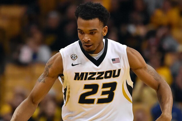 Jan 9, 2016; Columbia, MO, USA; Missouri Tigers forward Jakeenan Gant (23) reacts after making a three point shot against the Auburn Tigers during the first half at Mizzou Arena. Mandatory Credit: Jasen Vinlove-USA TODAY Sports