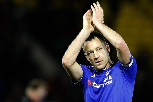 Chelsea's John Terry waves to supporters after the English Premier League soccer match between Watford and Chelsea at the Vicarage Road stadium in London, Wednesday, Feb. 3, 2016.(AP Photo/Frank Augstein)