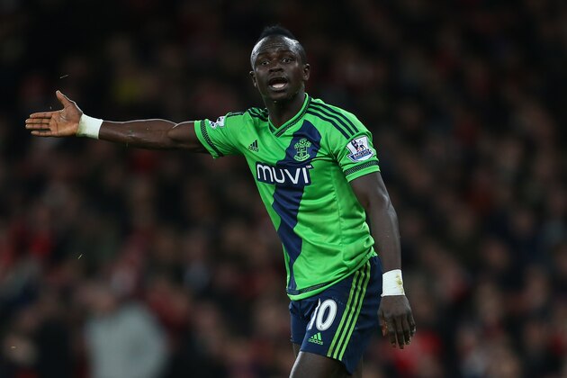LONDON, ENGLAND - FEBRUARY 02 :  Sadio Mane of Southampton appeals during the Barclays Premier League match between Arsenal and Southampton at the Emirates Stadium on February 2, 2016 in London, England.  (Photo by Catherine Ivill - AMA/Getty Images)