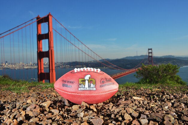 Feb 5, 2016; San Francisco, CA, USA; General view of a NFL Wilson Duke Super Bowl 50 football at the Golden Gate bridge. Mandatory Credit: Kirby Lee-USA TODAY Sports