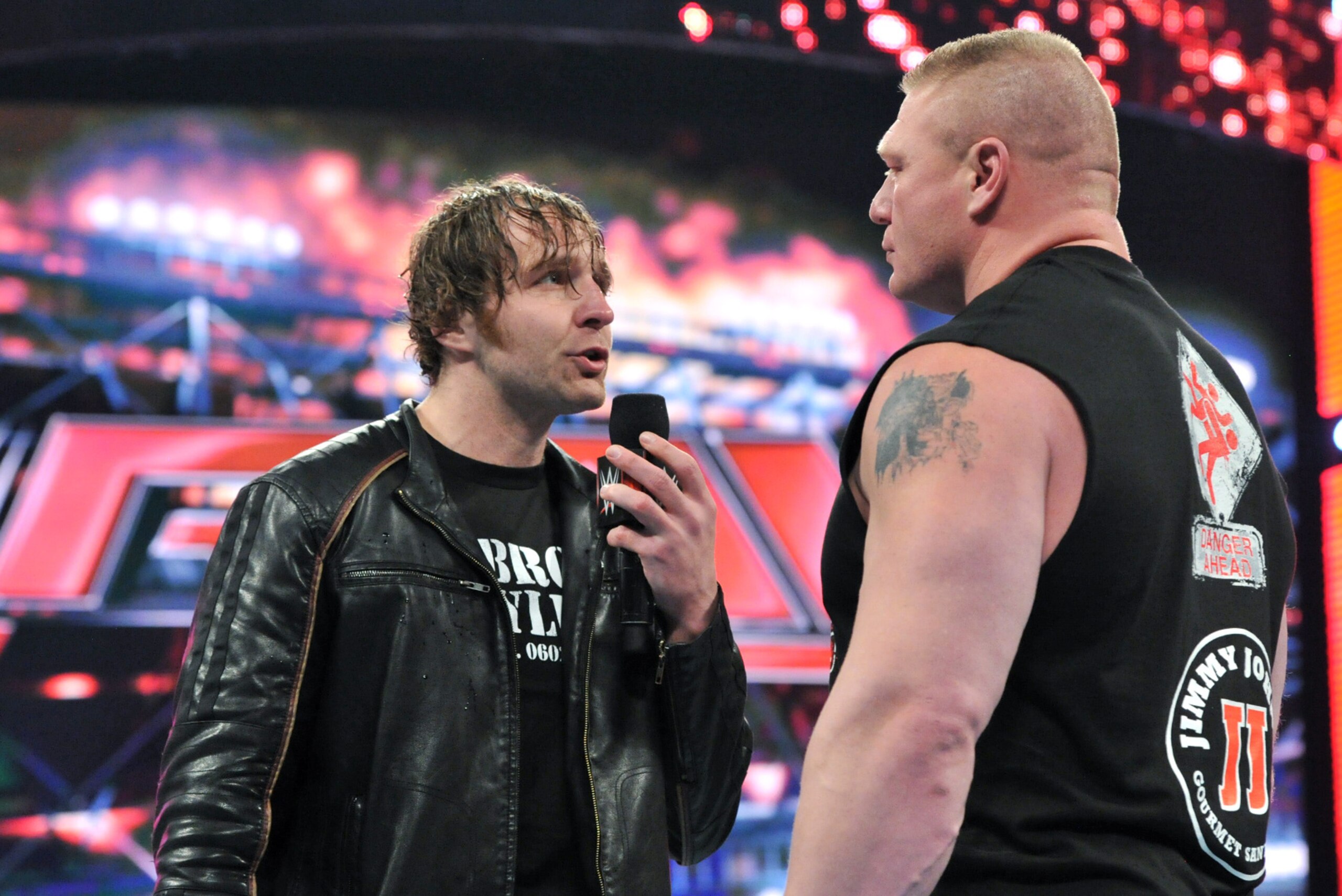 Dean Ambrose confronts Brock Lesnar.