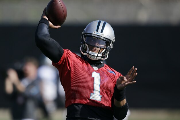 Carolina Panthers quarterback Cam Newton (1) throws during practice in preparation for the Super Bowl 50 football game Friday Feb. 5, 2016 in San Jose, Calif. (AP Photo/Marcio Jose Sanchez)