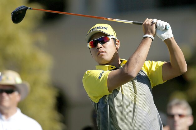 Hideki Matsuyama of Japan, tees off on the fifth hole during the final round of the Phoenix Open golf tournament, Sunday, Feb. 7, 2016, in Scottsdale, Ariz. (AP Photo/Rick Scuteri)