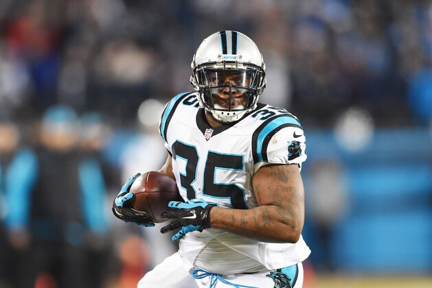 CHARLOTTE, NC - JANUARY 24:  Fullback Mike Tolbert #35 of the Carolina Panthers carries the ball during the NFC Championship Game against the Arizona Cardinals at Bank of America Stadium on January 24, 2016 in Charlotte, North Carolina.  (Photo by Ronald C. Modra/Sports Imagery/Getty Images)