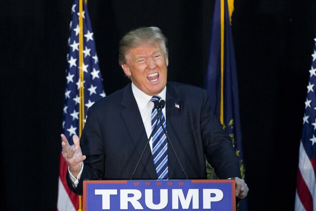 Republican presidential candidate Donald Trump speaks during a campaign event at Plymouth State University Sunday, Feb. 7, 2016, in Plymouth, N.H. (AP Photo/David Goldman)