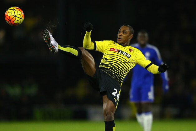 WATFORD, ENGLAND - FEBRUARY 03:  Odion Ighalo of Watford controls the ball during the Barclays Premier League match between Watford and Chelsea at Vicarage Road on February 3, 2016 in Watford, England.  (Photo by Richard Heathcote/Getty Images)