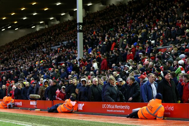 LIVERPOOL, ENGLAND - FEBRUARY 06:  Liverpool supporters walk out to protest against the ticket price hike at the 77th minutes during the Barclays Premier League match between Liverpool and Sunderland at Anfield on February 6, 2016 in Liverpool, England.  (Photo by Clive Brunskill/Getty Images)