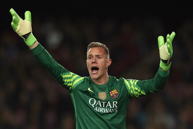 BARCELONA, SPAIN - FEBRUARY 03:  Ter Stegen of Barcelona reacts during the Copa del Rey Semi Final, first leg match between FC Barcelona and Valencia CF at Nou Camp on February 03, 2016 in Barcelona, Spain.  (Photo by Manuel Queimadelos Alonso/Getty Images)