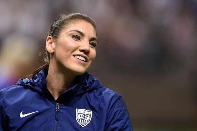 NEW ORLEANS, LA - DECEMBER 16:  Hope Solo #1 of the United States watches warmups prior to the women's soccer match against China at the Mercedes-Benz Superdome on December 16, 2015 in New Orleans, Louisiana.  China defeated the United States 1-0.  (Photo by Stacy Revere/Getty Images)
