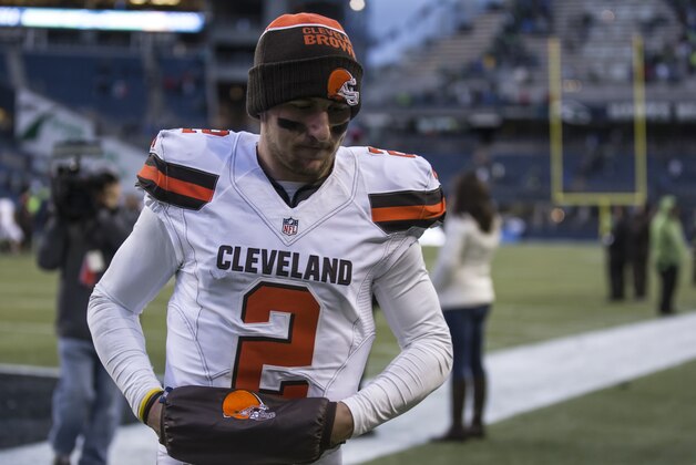 SEATTLE, WA - DECEMBER 20: Quarterback Johnny Manziel #2 of the Cleveland Browns leaves the field after a football game against the Seattle Seahawks at CenturyLink Field on December 20, 2015 in Seattle, Washington. The Seahawks won the game 30-13. (Photo by Stephen Brashear/Getty Images)