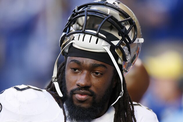 INDIANAPOLIS, IN - OCTOBER 25: Dannell Ellerbe #59 of the New Orleans Saints looks on against the Indianapolis Colts during a game at Lucas Oil Stadium on October 25, 2015 in Indianapolis, Indiana. The Saints defeated the Colts 27-21. (Photo by Joe Robbins/Getty Images)