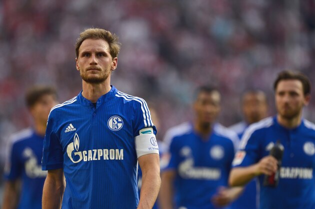 Schalke's defender Benedikt Hoewedes reacts during the German first division Bundesliga football match of FC Cologne vs FC Schalke 04 in Cologne, western Germany on May 10, 2015. Cologne won the match 2-0. AFP PHOTO / SASCHA SCHUERMANN

RESTRICTIONS - DFL RULES TO LIMIT THE ONLINE USAGE DURING MATCH TIME TO 15 PICTURES PER MATCH. IMAGE SEQUENCES TO SIMULATE VIDEO IS NOT ALLOWED AT ANY TIME. FOR FURTHER QUERIES PLEASE CONTACT DFL DIRECTLY AT + 49 69 650050.        (Photo credit should read SASCHA SCHUERMANN/AFP/Getty Images)