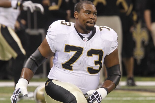 New Orleans Saints guard Jahri Evans (73) before an NFL football game at the Louisiana Superdome in New Orleans, Sunday, Oct. 24, 2010. (AP Photo/Bill Haber)