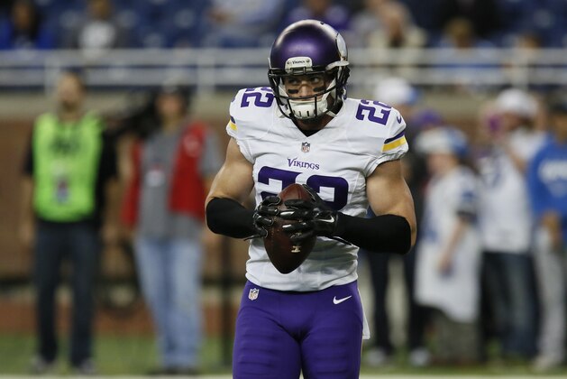Minnesota Vikings free safety Harrison Smith (22) before an NFL football game against the Detroit Lions, Sunday, Oct. 25, 2015, in Detroit. (AP Photo/Duane Burleson)