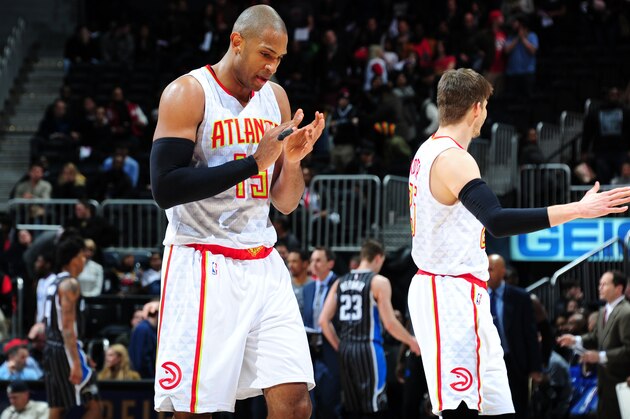 ATLANTA, GA - FEBRUARY 8: Al Horford #15 of the Atlanta Hawks is seen during the game against the Orlando Magic on February 8, 2016 at Philips Arena in Atlanta, Georgia.  NOTE TO USER: User expressly acknowledges and agrees that, by downloading and/or using this Photograph, user is consenting to the terms and conditions of the Getty Images License Agreement. Mandatory Copyright Notice: Copyright 2016 NBAE (Photo by Scott Cunningham/NBAE via Getty Images)