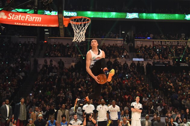 BROOKLYN, NY - FEBRUARY 14: Zach LaVine #8 of the Minnesota Timberwolves goes up for the dunk during the Sprite Slam Dunk Contest on State Farm All-Star Saturday Night as part of the 2015 All-Star Weekend at The Barclays Center on February 14, 2015 in Brooklyn, New York. NOTE TO USER: User expressly acknowledges and agrees that, by downloading and/or using this photograph, user is consenting to the terms and conditions of the Getty Images License Agreement. Mandatory Copyright Notice: Copyright 2015 NBAE (Photo by Jesse D. Garrabrant/NBAE via Getty Images