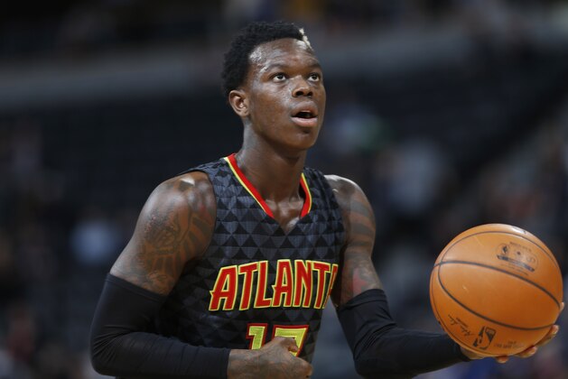 Atlanta Hawks guard Dennis Schroder (17) in the second half of an NBA basketball game Monday, Jan. 25, 2016, in Denver. The Hawks won 119-105. (AP Photo/David Zalubowski)