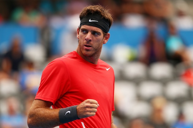 SYDNEY, AUSTRALIA - JANUARY 10: Juan Martin Del Potro of Argentina celebrates a point in his match against Dmitry Tursunov of Russia during day six of the Sydney International at Sydney Olympic Park Tennis Centre on January 10, 2014 in Sydney, Australia.  (Photo by Mark Nolan/Getty Images)