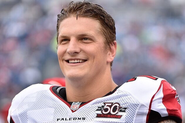 NASHVILLE, TN - OCTOBER 25:  Jake Long #75 of the Atlanta Falcons watches from the sideline during a game against the Tennessee Titans at Nissan Stadium on October 25, 2015 in Nashville, Tennessee.  (Photo by Frederick Breedon/Getty Images)