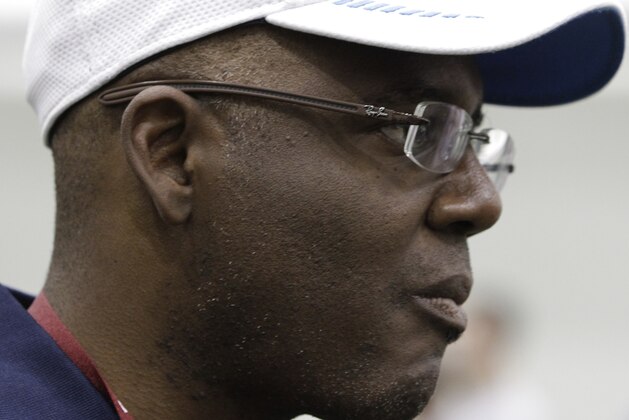 Detroit Lions general manager Martin Mayhew attends Texas A&M pro day at the McFerrin Athletic Center in College Station, Texas, Thursday, March 27, 2014. (AP Photo/Patric Schneider)