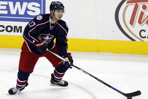 Columbus Blue Jackets' Ryan Murray carries the puck against the Montreal Canadiens during an NHL hockey game in Columbus, Ohio, Monday, Jan. 25, 2016. The Blue Jackets won 5-2. (AP Photo/Paul Vernon)